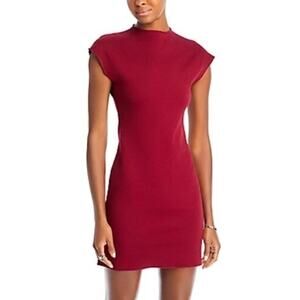Aqua Ponte Sheath Mock Neck Cap Sleeve Mini Dress Burgundy Red Women’s Small